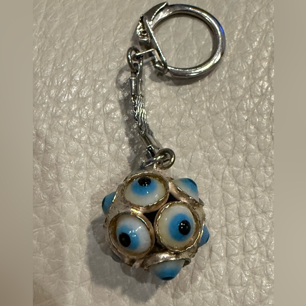 Silver and Blue Evil Eye Keychain